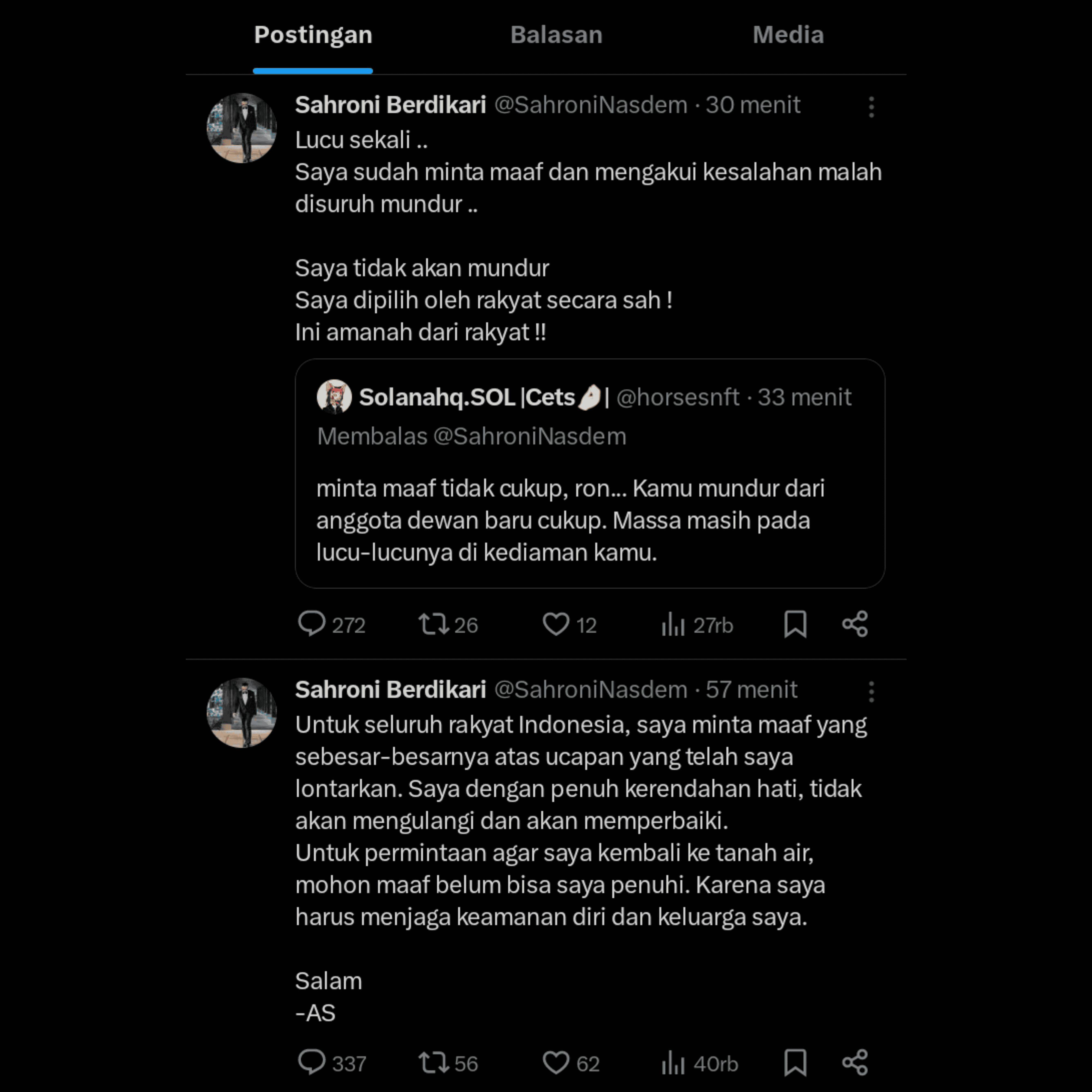 Ahmad Sahroni Tegas Tidak Akan Mundur Meski Rumah Dijarah dan Dihujani Desakan